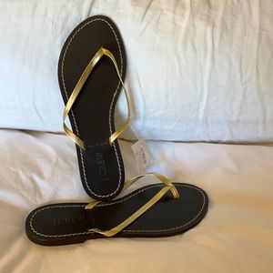 JCREW Capri Leather Gold thong flip flops